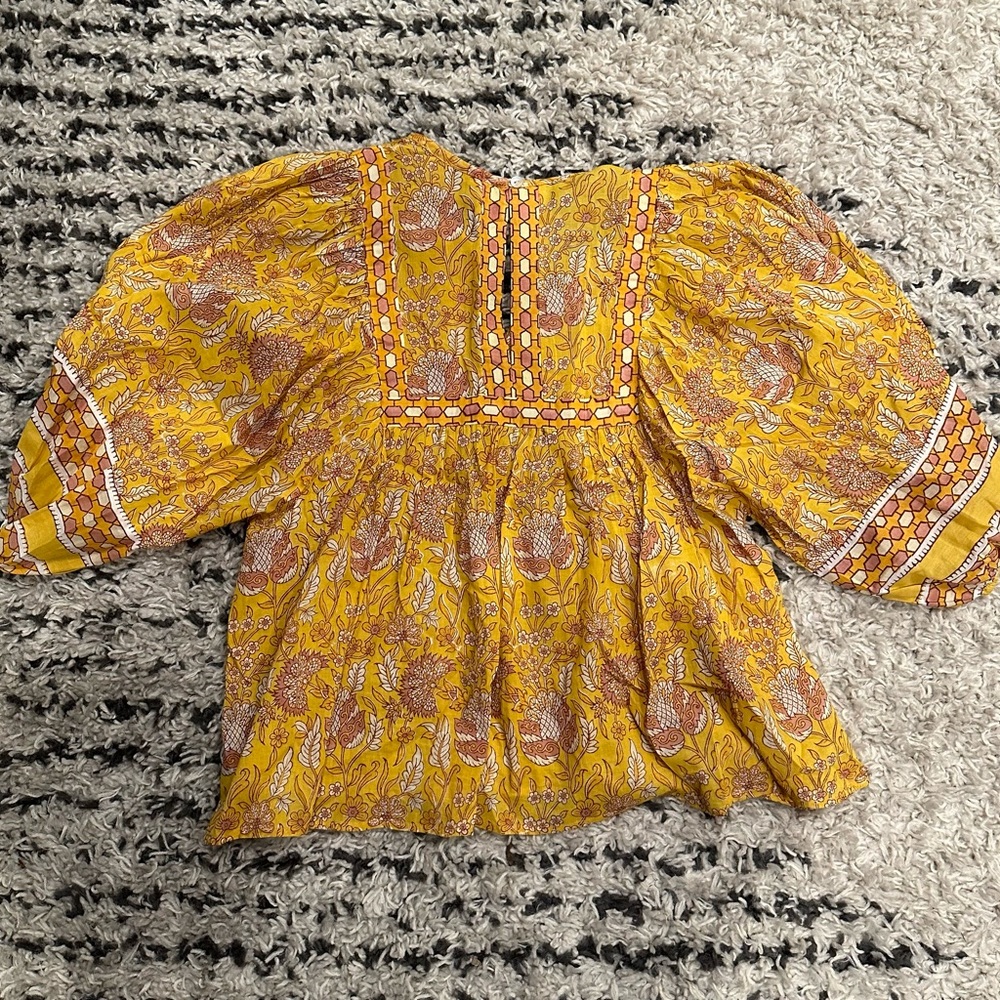Cleobella puff sleeve Amaryllis peasant top organic cotton floral print tassels
